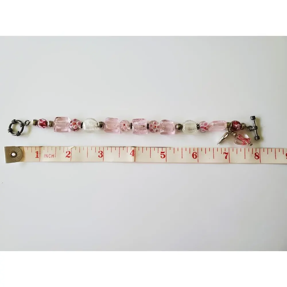 Pink Breast Cancer Awareness Glass Beaded Bracelet